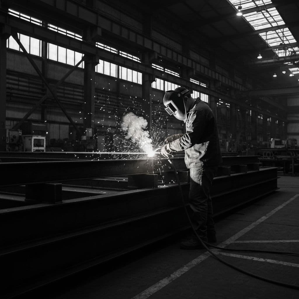 Soldador industrial trabalhando